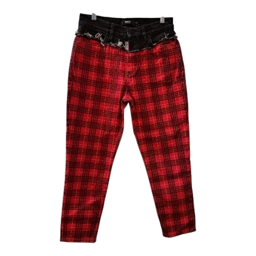 Hudson Womens Bettie Taper Jeans 28 Red  Black Plaid Cropped Jeans